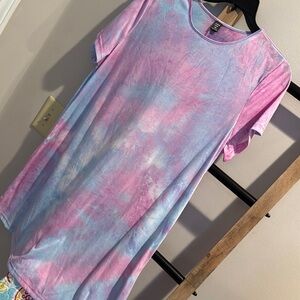 Tie-Dye Pink and Blue Women's T-Shirt Dress